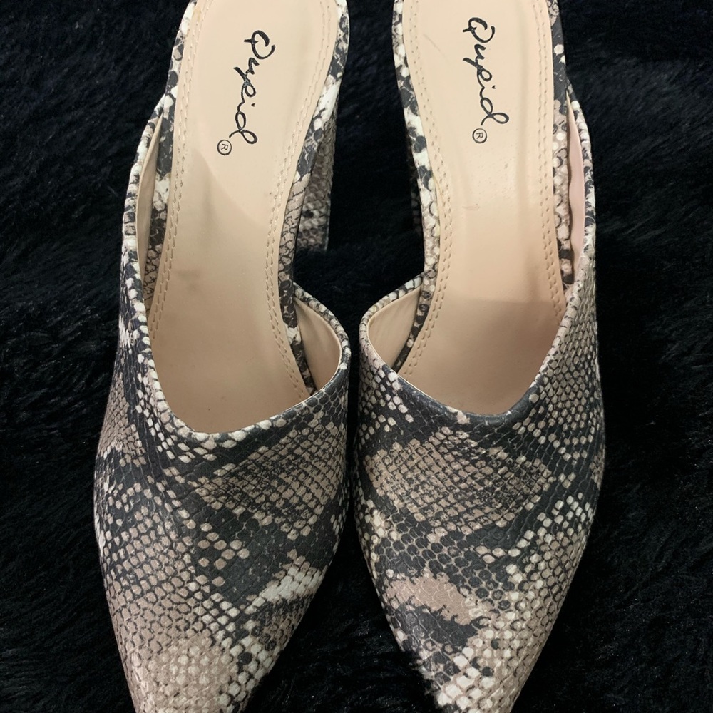 Snake Print Pointed Toe Mule Heels - image 3